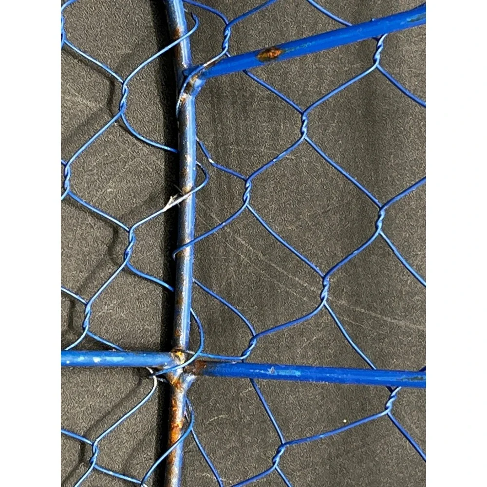 Blue Metal Chicken Wire Basket Scalloped Oval Storage Fruit Bowl Handles 16x12